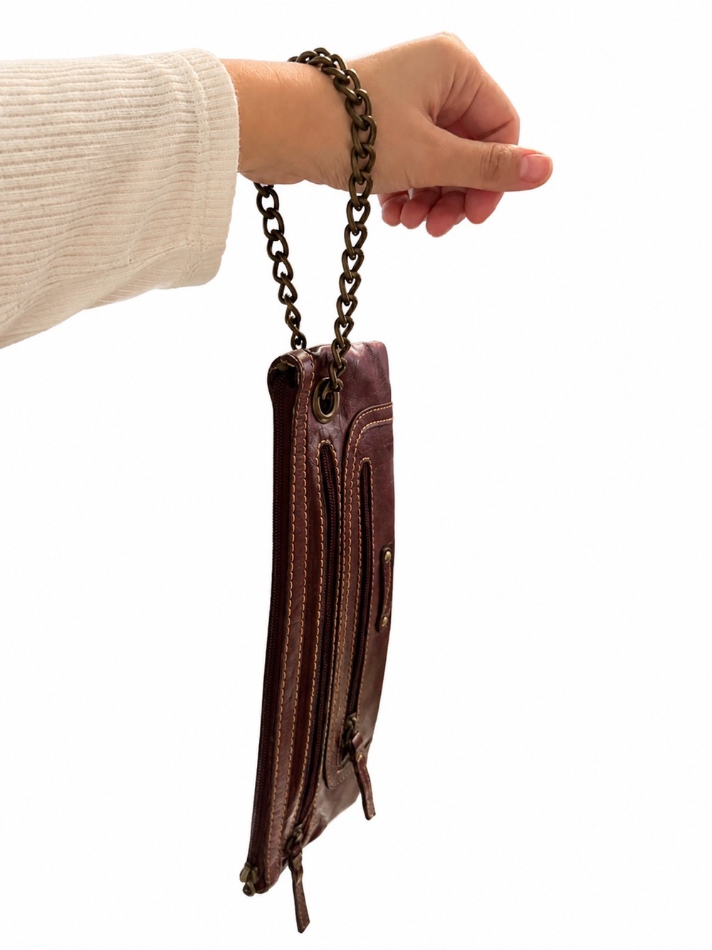 #y2k Real Leather Wristlet Clutch - Burgundy - Picture 2 of 3